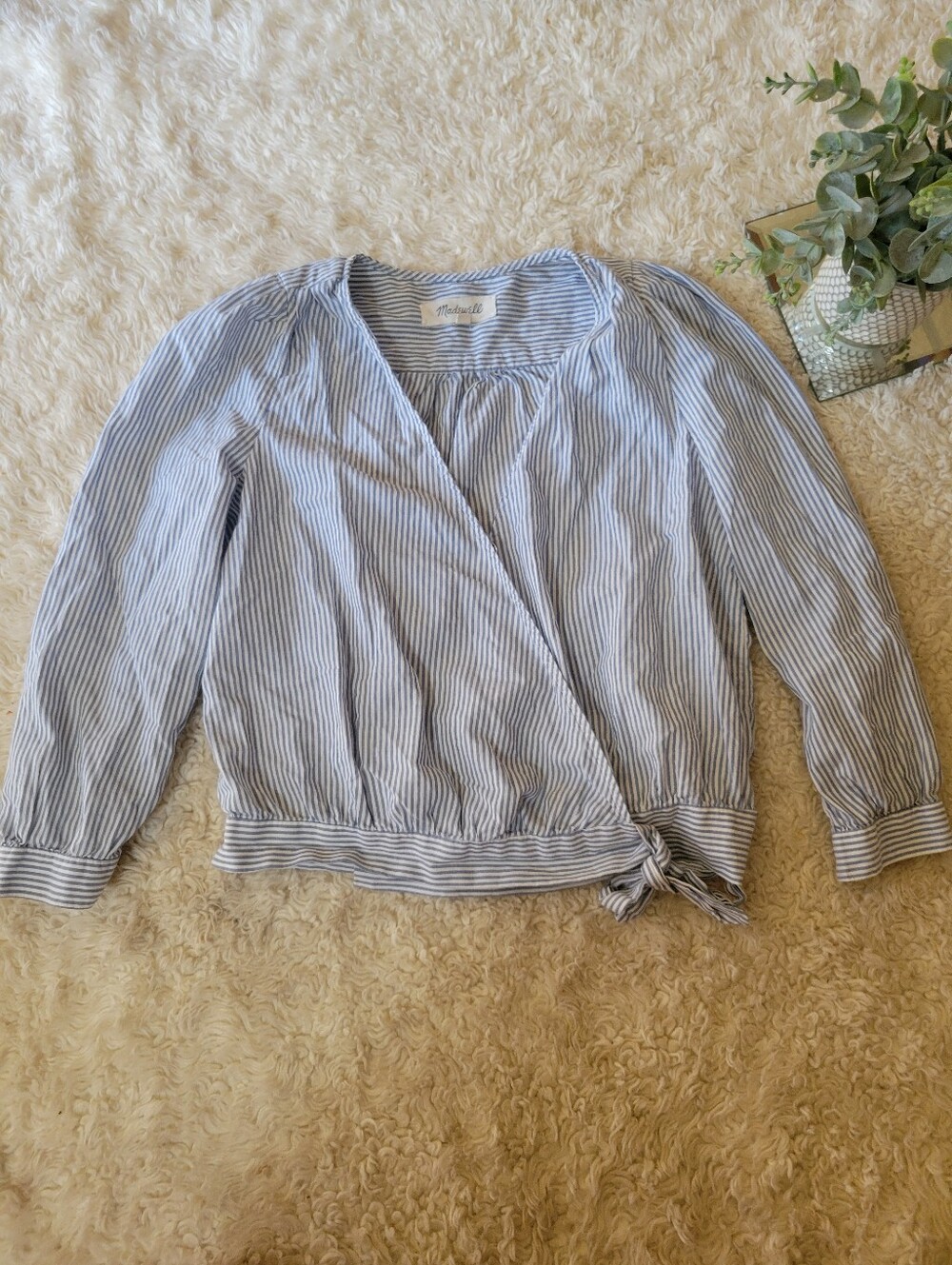 Madewell Wrap Top in Indigo Stripe Cotton Blouse XXS